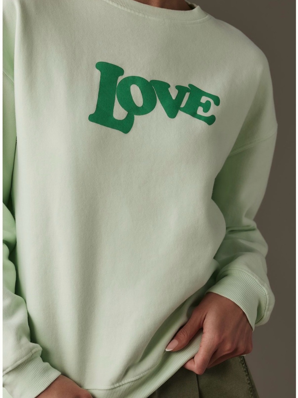 Anthropologie KULE Oversized 70s LOVE Mint Green Comfy Soft Sweatshirt Size Med - Picture 2 of 11